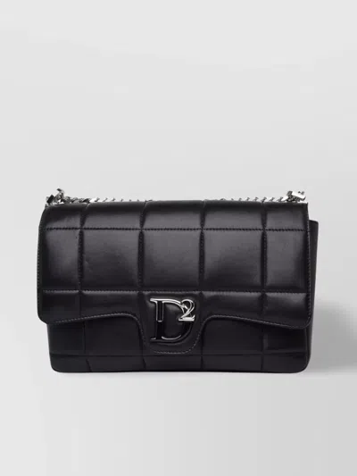 Dsquared2 Logo-plaque Quilted Shoulder Bag Woman Cross-body Bag Black Size - Leather In Black