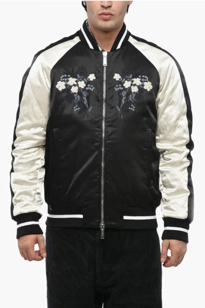 Dsquared2 Quilted Souvenir Bomber With Floral Embroidery In Black