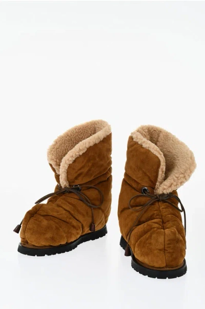 Dsquared2 Quilted Suede Wood Lover Booties With Shearling Detail In Brown