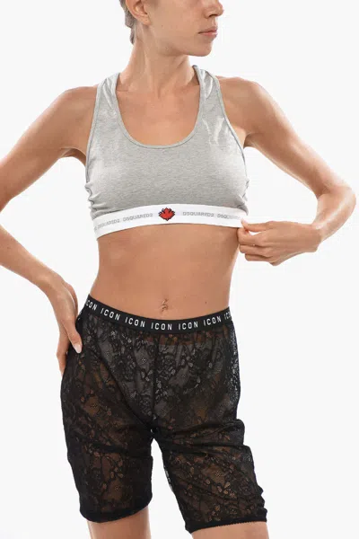 Dsquared2 Racerback Bra With Logo Elastic Band In Gray