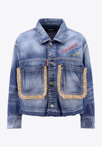 Dsquared2 Raffia-trimmed Denim Jacket