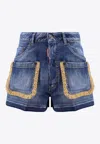 Dsquared2 Raffia-trimmed Denim Shorts