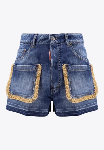 Dsquared2 Raffia-trimmed Denim Shorts