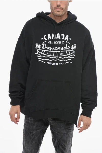 Dsquared2 Ragian Hoodie Sweatshirt With Lettering Print In Black