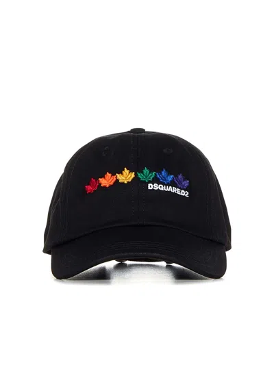 Dsquared2 Rainbow Leaf Logo Baseball Cap In Black