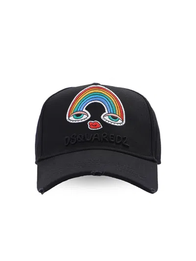 Dsquared2 Rainbow Logo Patch Baseball Cap In Black