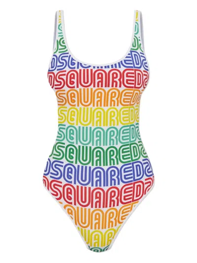 Dsquared2 Rainbow Logo Swimsuit In Multi