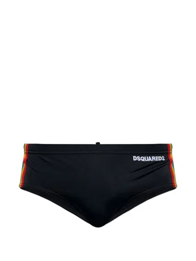 Dsquared2 Rainbow Stripe Swim Briefs In Black