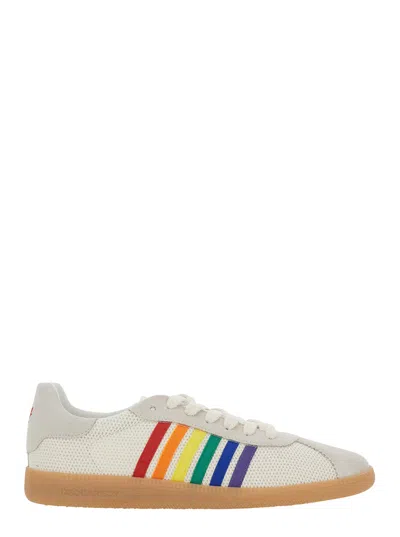Dsquared2 Rainbow-striped Suede-blend Sneaker In White