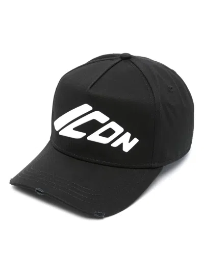 Dsquared2 Icon Logo Printed Distressed Baseball Hat In Black