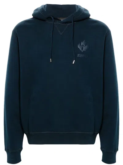 Dsquared2 Raised-logo Cotton Hoodie In Blue