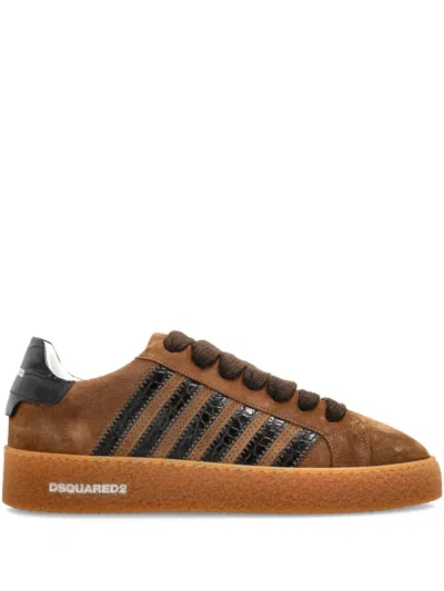 Dsquared2 Rapper's Delight Suede-leather Striped Sneakers In Brown