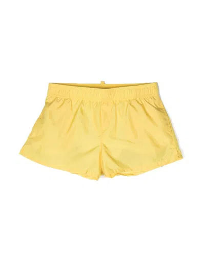Dsquared2 Kids' Rear Icon-print Swim Shorts In Yellow