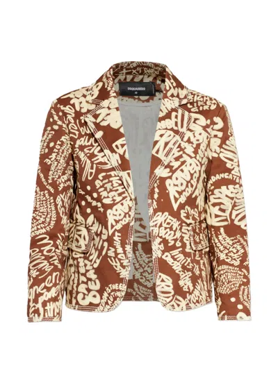 Dsquared2 Rebel Hibiscus Maggie Jacket In Brown