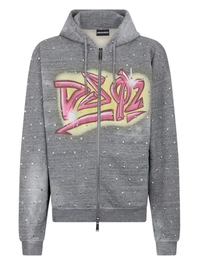 Dsquared2 Rebel Studded Hoodie In Grey