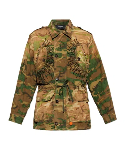 Dsquared2 Rebel Tag Camouflage Jacket In Green