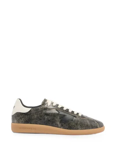 Dsquared2 Rebels Cracked-effect Sneakers In Black