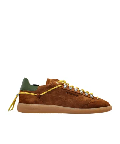 Dsquared2 Calf Leather Goat Leather Lace-up Sneakers In Brown