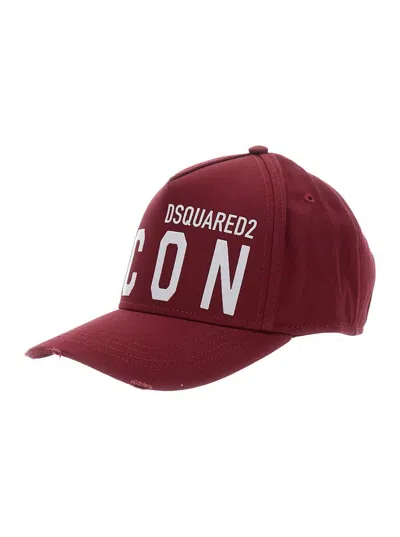 Dsquared2 Red Baseball Cap With Maxi Logo Print On The Front And Logo Lettering On The Rear In Cotton Man