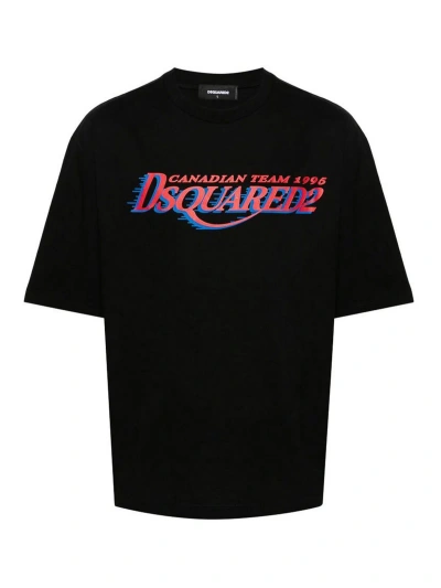 Dsquared2 Red Blue Crew Neck T-shirt In Black
