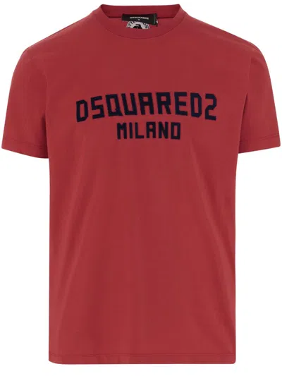 Dsquared2 Red Cotton Crew Neck T-shirt With Bold Logo In Brown