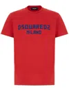 Dsquared2 Red Crewneck T-shirt With Logo Lettering On The Front In Cotton Man In Red