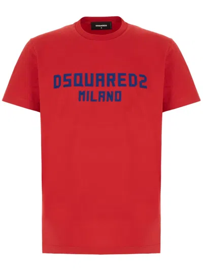 DSQUARED2 RED COTTON LOGO T-SHIRT