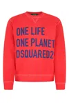 Dsquared2 Cotton Crew-neck Sweatshirt With Frontal Maxi Print In Red