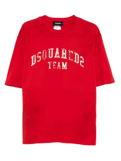 DSQUARED2 MEN RED CREW NECK T-SHIRT, S LUXURY T-SHIRTS FOR MEN DARVEYS