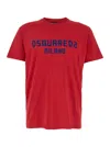 Dsquared2 Red Crewneck T-shirt With Logo Lettering On The Front In Cotton Man In Red