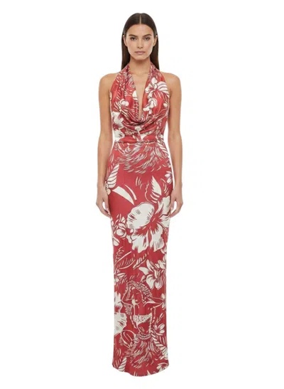DSQUARED2 RED FLORAL HALTER NECK MAXI DRESS