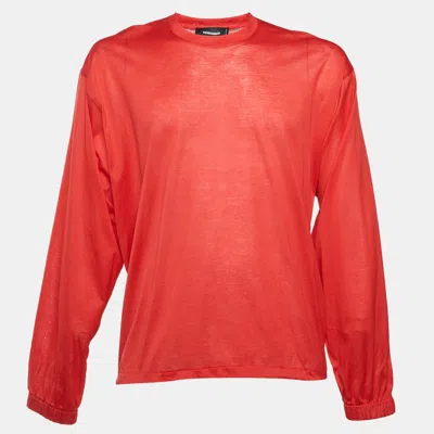 Pre-owned Dsquared2 Red Graphic Techno Leaf Print Jersey Long Sleeve T-shirt L