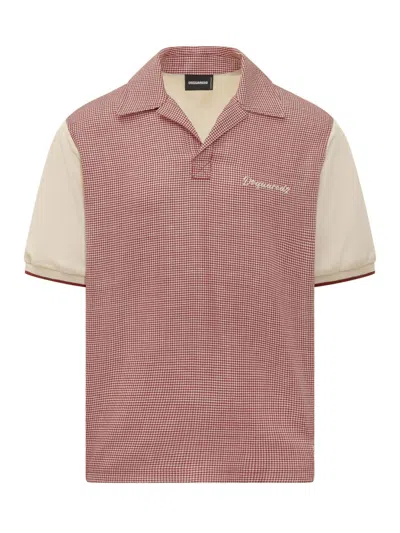 Dsquared2 Houndstooth Panel Polo Shirt In Pink