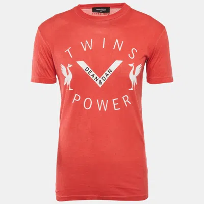 Pre-owned Dsquared2 Red Jersey Twin Power T-shirt Xs