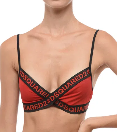 Dsquared2 Red Logo Bikini Top Swimwear