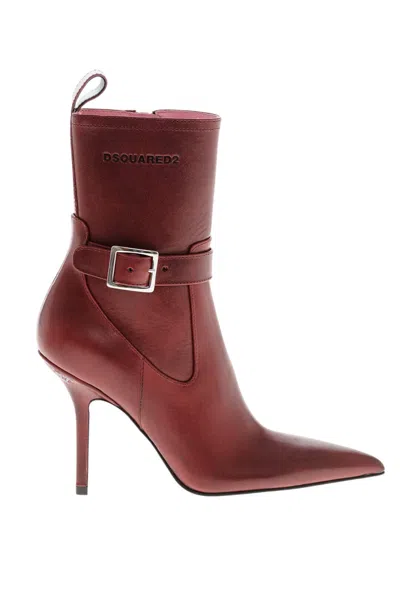 Dsquared2 Red Logo Boots In Animal Print