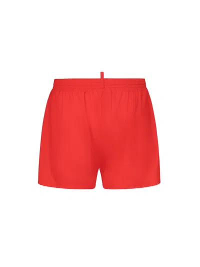 Dsquared2 Red Logo Midi Swim Shorts