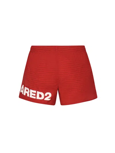 Dsquared2 Red Logo Midi Swim Shorts