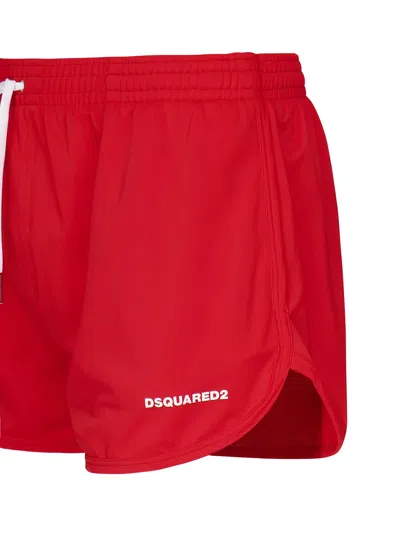 Dsquared2 Red Logo Midi Swim Shorts