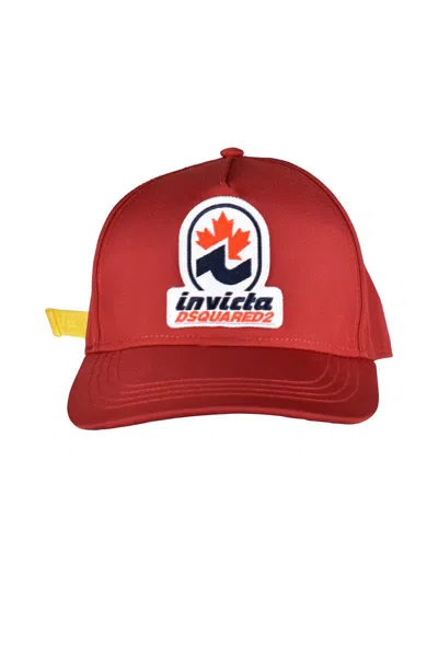 DSQUARED2 RED NYLON CAP WITH EMBROIDERED PATCH