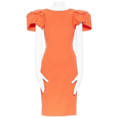 Pre-owned Dsquared2 Red Orange Ruche Drape Dart Puff Sleeve Big Shoulders Dress It44 L