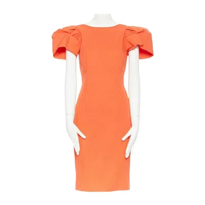Pre-owned Dsquared2 Red Orange Ruche Drape Dart Puff Sleeve Big Shoulders Dress It44 L