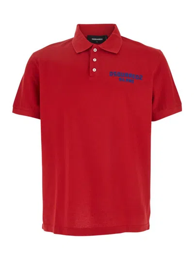 DSQUARED2 RED POLO SHIRT WITH EMBROIDERED LOGO ON THE FRONT