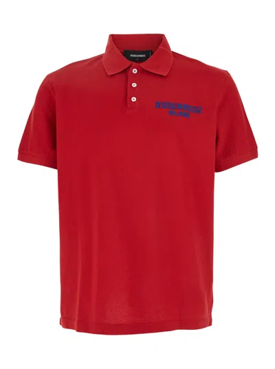 Dsquared2 Red Polo Shirt With Embroidered Logo On The Front In Cotton Man
