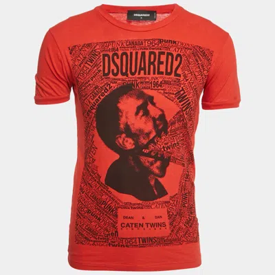 Dsquared2 Red Printed Jersey Chic Dan Fit T-shirt In Orange