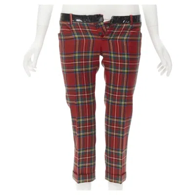 Pre-owned Dsquared2 Red Punk Plaid Patent Trim Cropped Pants It40 S