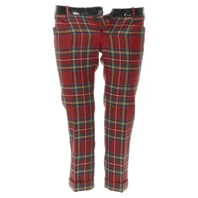 Pre-owned Dsquared2 Red Punk Plaid Patent Trim Cropped Pants It40 S