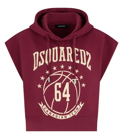 Dsquared2 Logo-print Sleeveless Cotton Hoodie In Red
