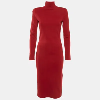 Dsquared2 Red Stretch Knit Turtleneck Midi Dress