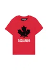 Dsquared2 Red T-shirt For Baby Boy With Velvet Maple Leaf In Red
